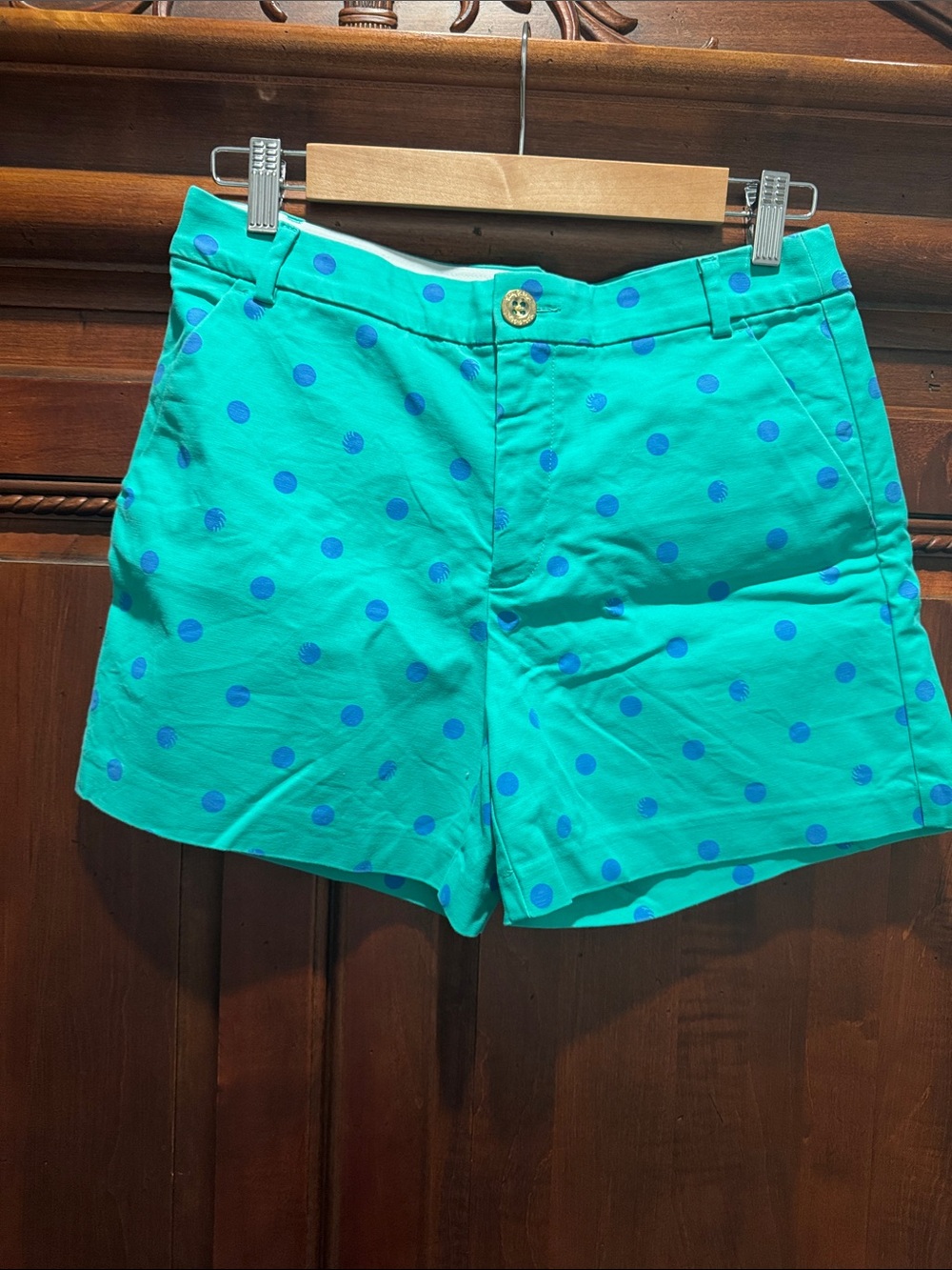 Lilly Pulitzer Green Shorts with Blue Polka Dots